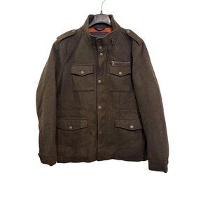 Tommy Hilfiger Mens Brown Wool-Blend Military Style Jacket Large